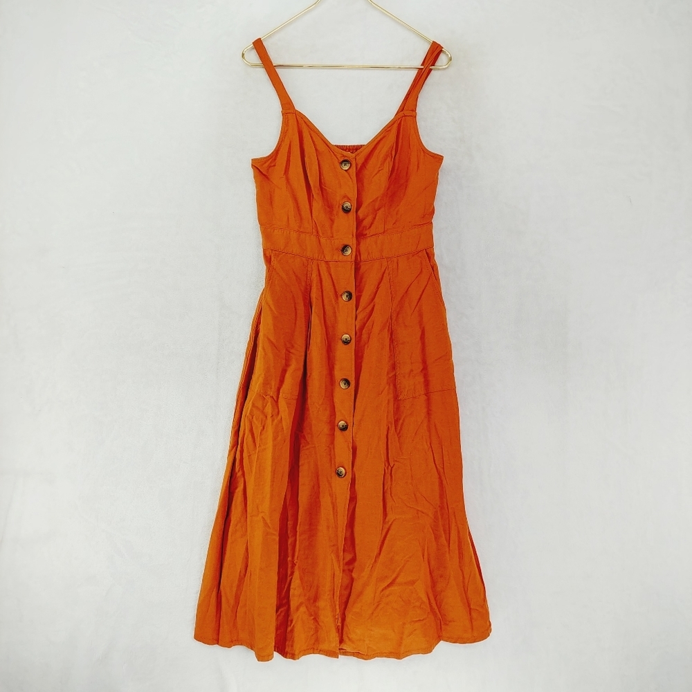 A.N.A. New Approach Rust Orange Button Down Linen… - image 2